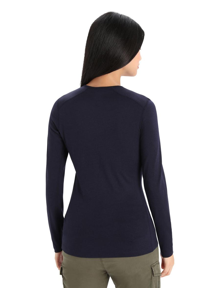 Icebreaker Merino 200 Oasis Long Sleeve Crewe Ski Stripes Naisten Base Layers Laivastonsininen | FI 1829YXFU